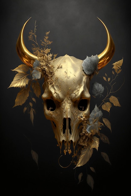 Photo gold leaf cow skull