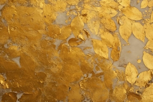 A gold leaf pattern is displayed on a wall.