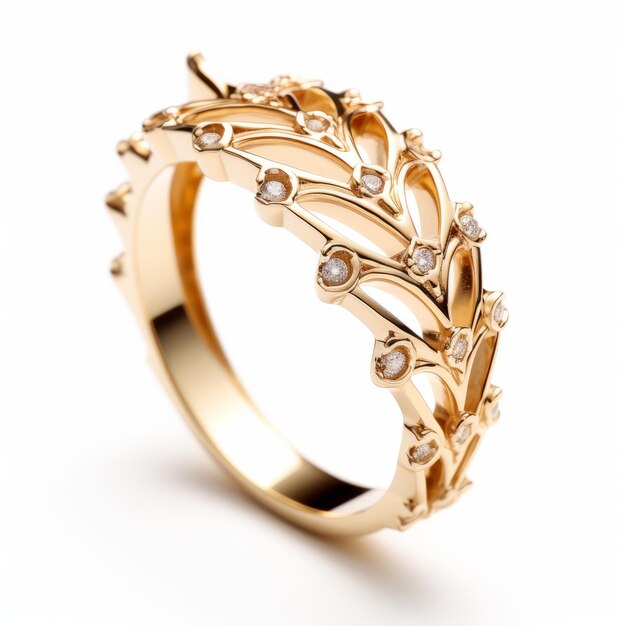 Photo gold leaf ring with diamonds inspired by crown miki asai style