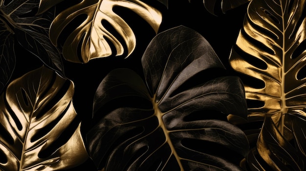 Gold leaf wallpaper that is printed on a black background