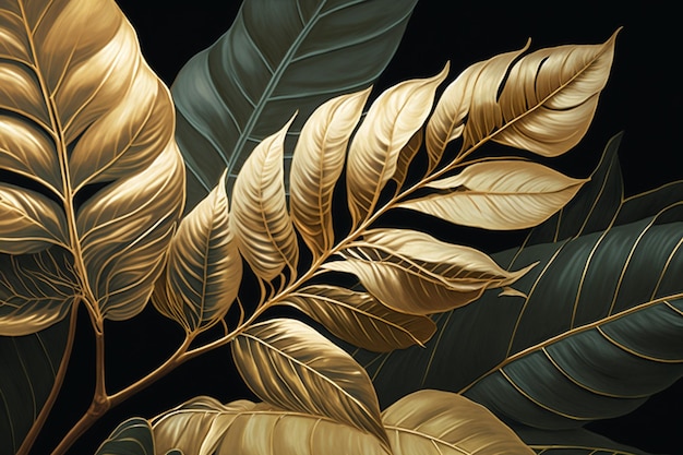 Gold leaves on a black background