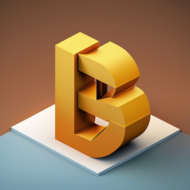 A gold letter b is displayed on a white surface.