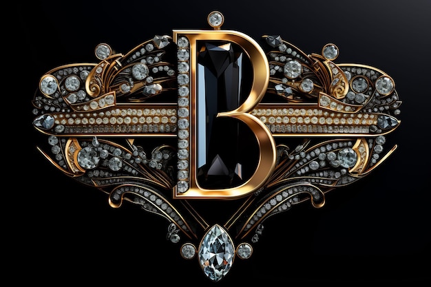 a gold letter b is surrounded by diamonds and diamonds