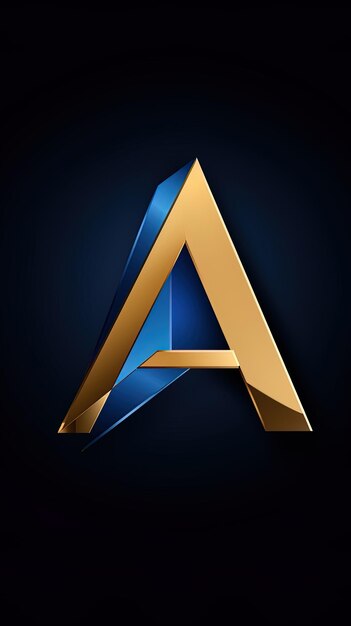 Photo a gold letter a on a black background with a blue background
