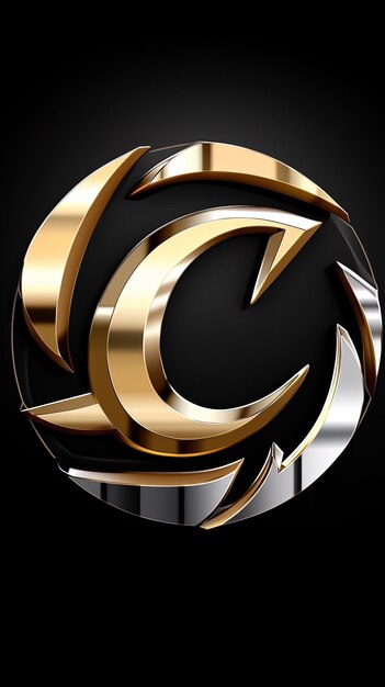 a gold letter c is on a black background