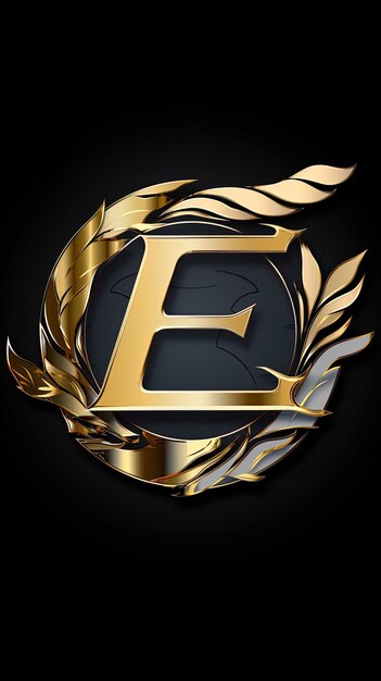 a gold letter e is on a black background