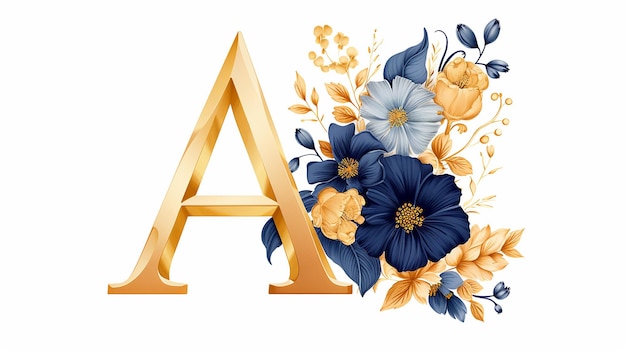 gold letter A generic logo floral design on white isolated background