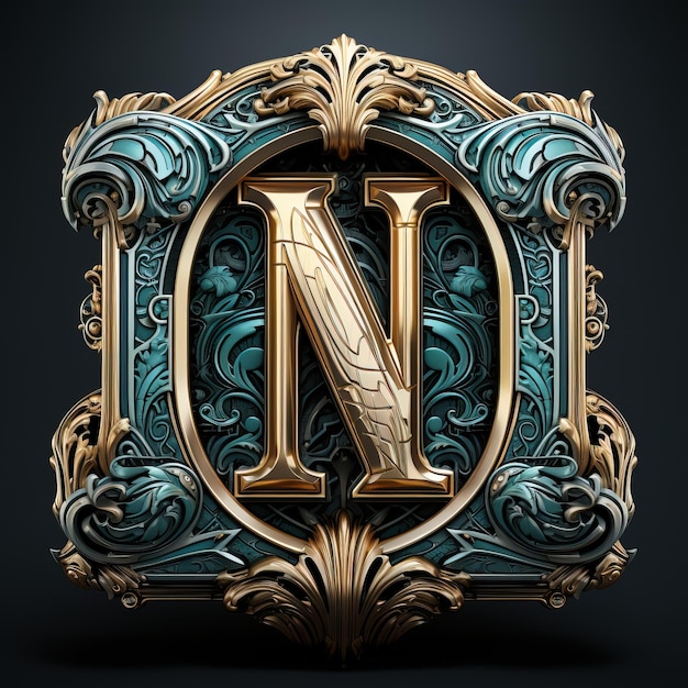 a gold letter n with the letter n on it