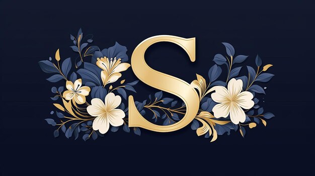 gold letter S generic logo floral design on blue navy isolated background