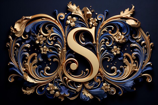 A gold letter s is hanging on a blue background