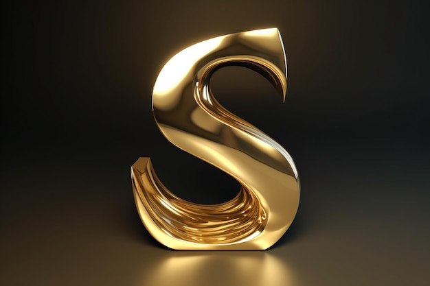 A gold letter s with a dark background.