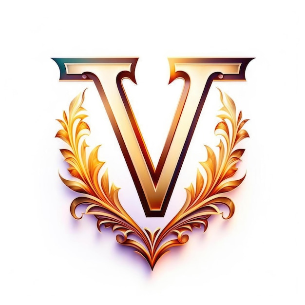 Gold letter V in the style of Baroque on a white background logo template