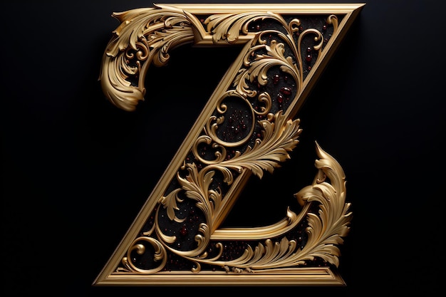 a gold letter z is on a black background