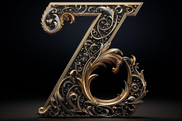 a gold letter z is engraved with a pattern of gold