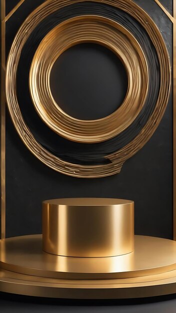 Gold light round podium and black background for mock up