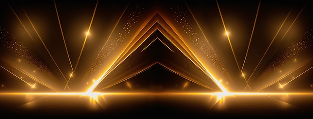 Gold lights and rays forming a triangular product podium Generative AI