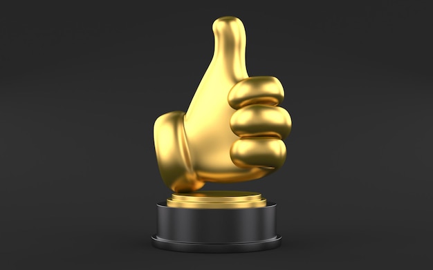 Photo gold like symbol trophy on black background 3d illustration