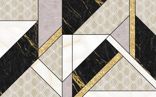 Gold lines cut out many geometric patterns, marble background pattern