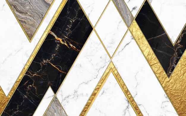 Gold lines cut out many geometric patterns, marble background pattern