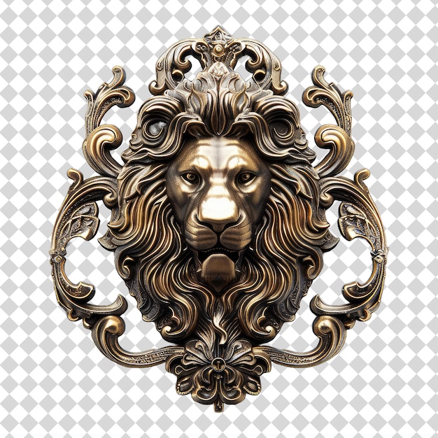 a gold lion head with a lion head on the background
