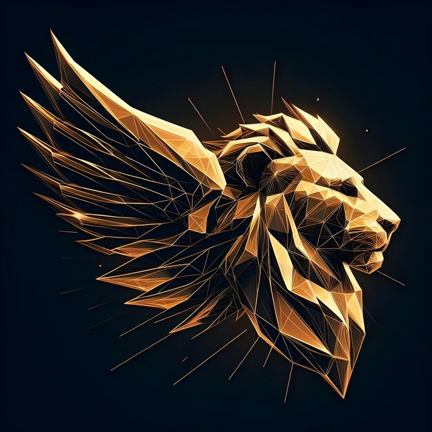 Photo gold lion head with wings on a dark background vector illustration