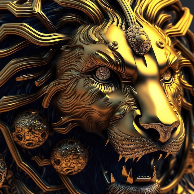 A gold lion with a crown on it