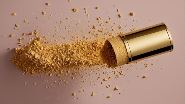 A gold lipstick with gold powder exploding out of the top