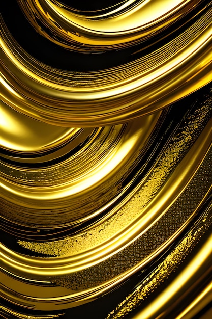 Gold liquid abstract background on black