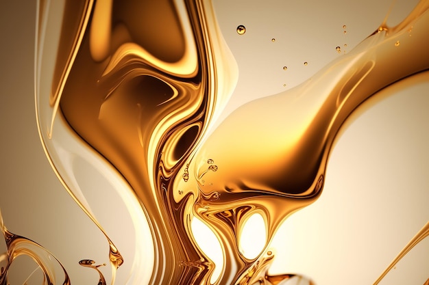 액체 한 방울이 있는 금색 액체 배경.
