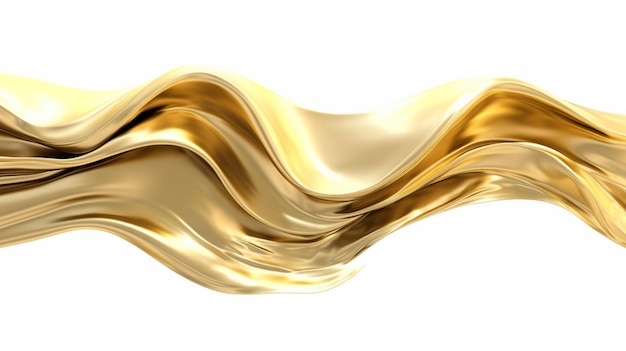 A gold liquid is in the air against a white background.