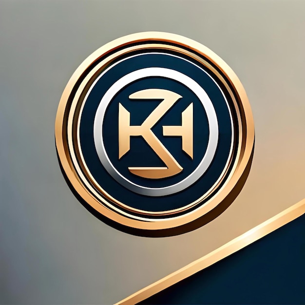 A gold logo with a gold border and a black background with a picture of a k k.