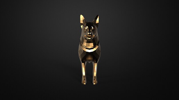 Gold low poly animal dog statue isolated