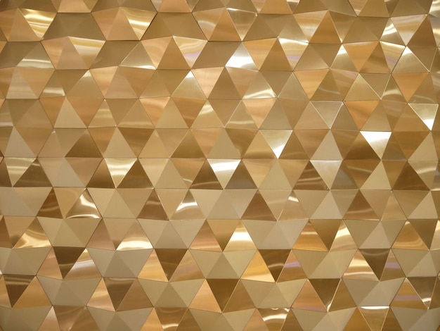 Gold low poly triangles and polygons geometric abstract background.