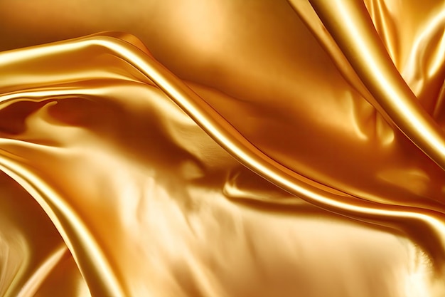 Gold luxury draping satin fabric wave abstract background smooth wavy elegant golden