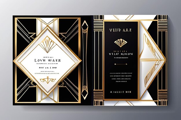 Gold and Luxury Invitation card design vector Abstract geometry frame and Art deco