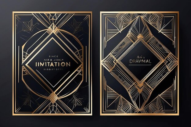 Gold and Luxury Invitation card design vector Abstract geometry frame and Art deco