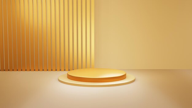 Gold luxury podium color d background with geometric shapes circle display empty pedestal on one flo