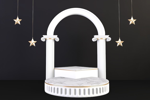 gold Luxury Podium roman style on background black for show product.