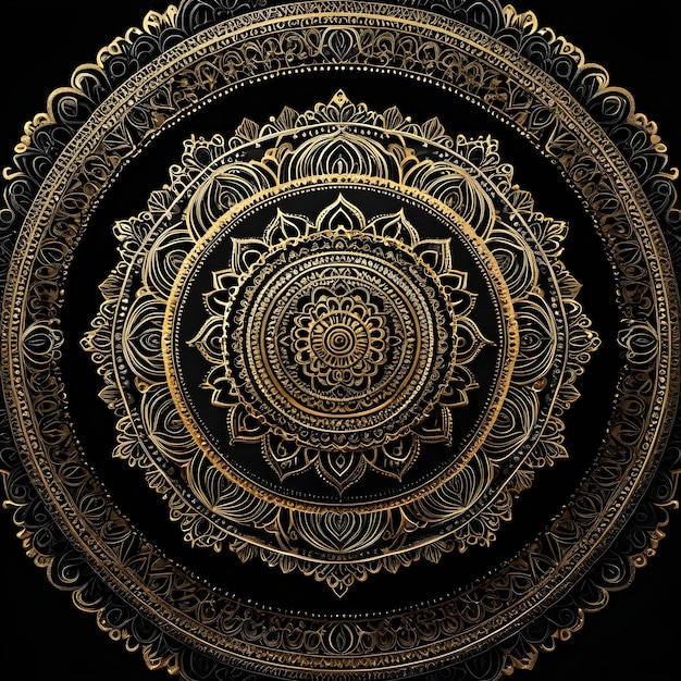 Gold Mandala In Black background old design