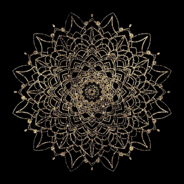 Gold mandala on a black background. vector illustration.