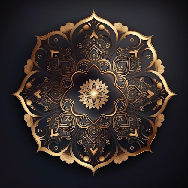 Gold mandala on a black background.