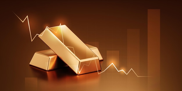 Photo gold market stock wealth business finance investment on money trade exchange 3d background of growth success financial currency graph or golden economy chart banking and digital price profit analysis