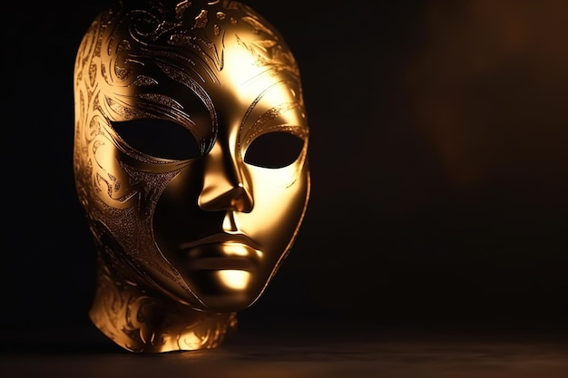 A gold mask with a black background