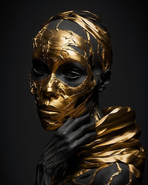 A gold mask with the word gold on it