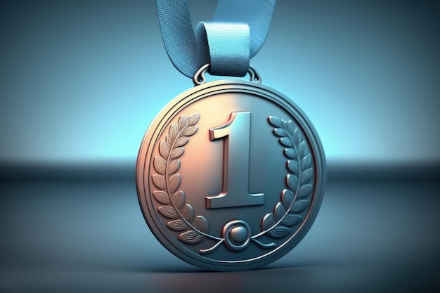 Gold medal illustration with number 1 blue background Generative AI