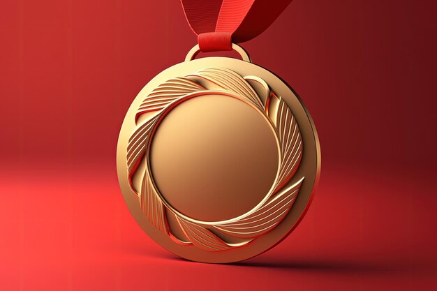 Золотая медаль изолирована на красном фоне AI