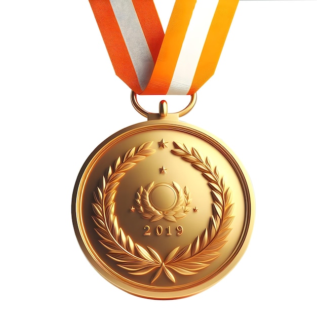 gold medal luxury first place prize with ribbon 3d illustration front view