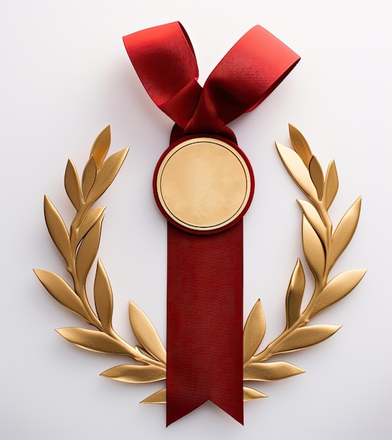 Gold medal with a ribbon on a minimal background Vector illustration