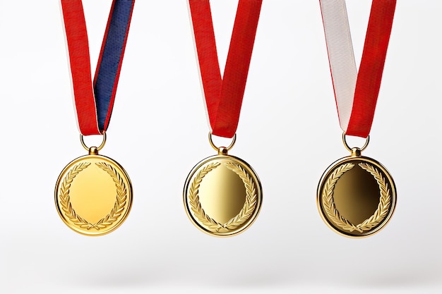 Gold medal with a ribbon on a minimal background Vector illustration