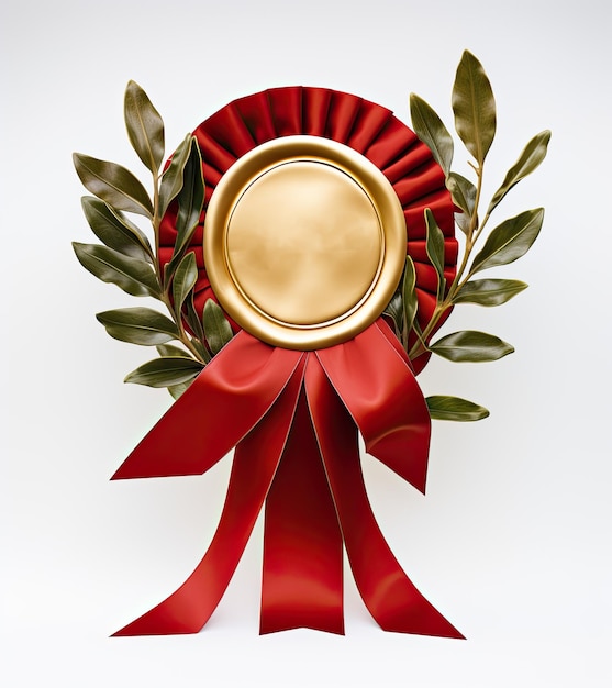 Gold medal with a ribbon on a minimal background Vector illustration